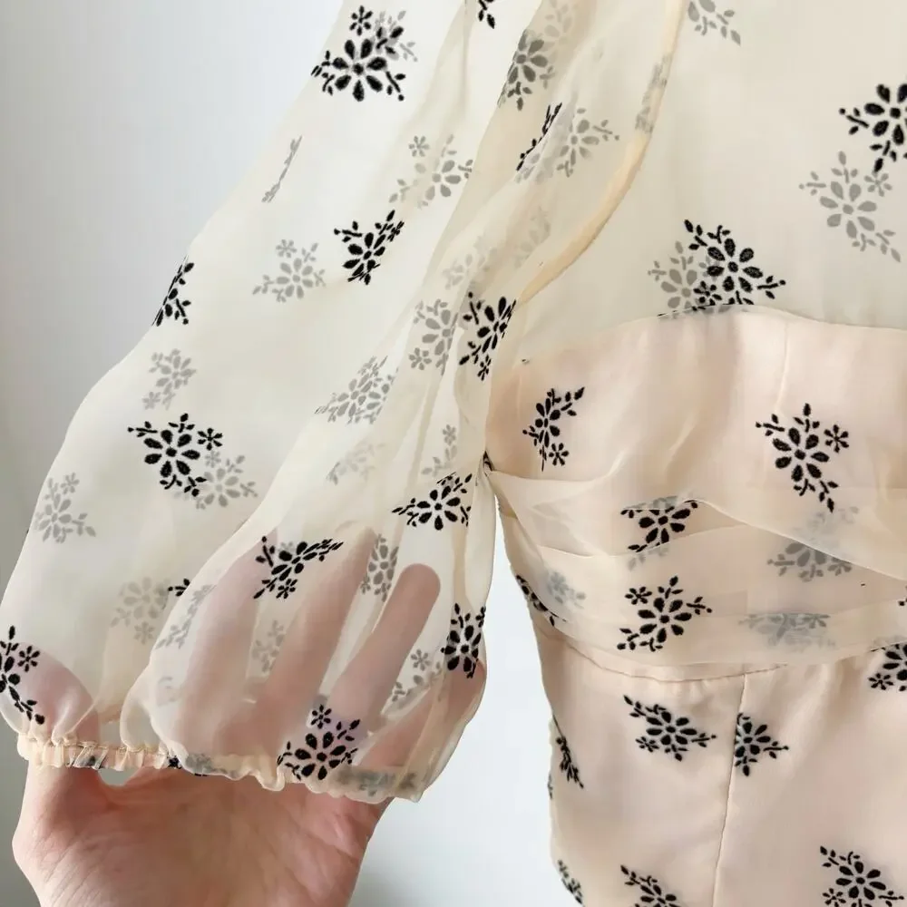 Zara Puff Sleeve Semi Sheer Floral Top